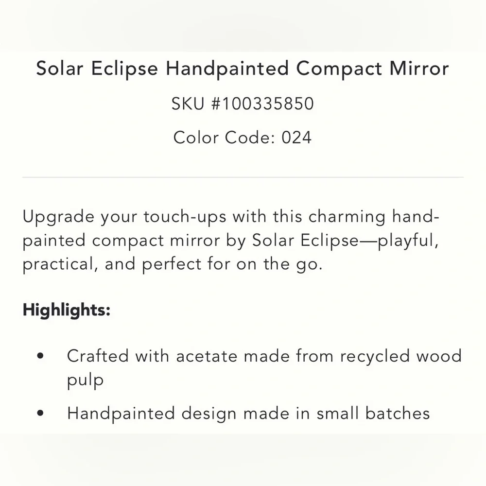 Anthropologie Solar Eclipse Heart Teddy Handpainted Compact Mirror NEW